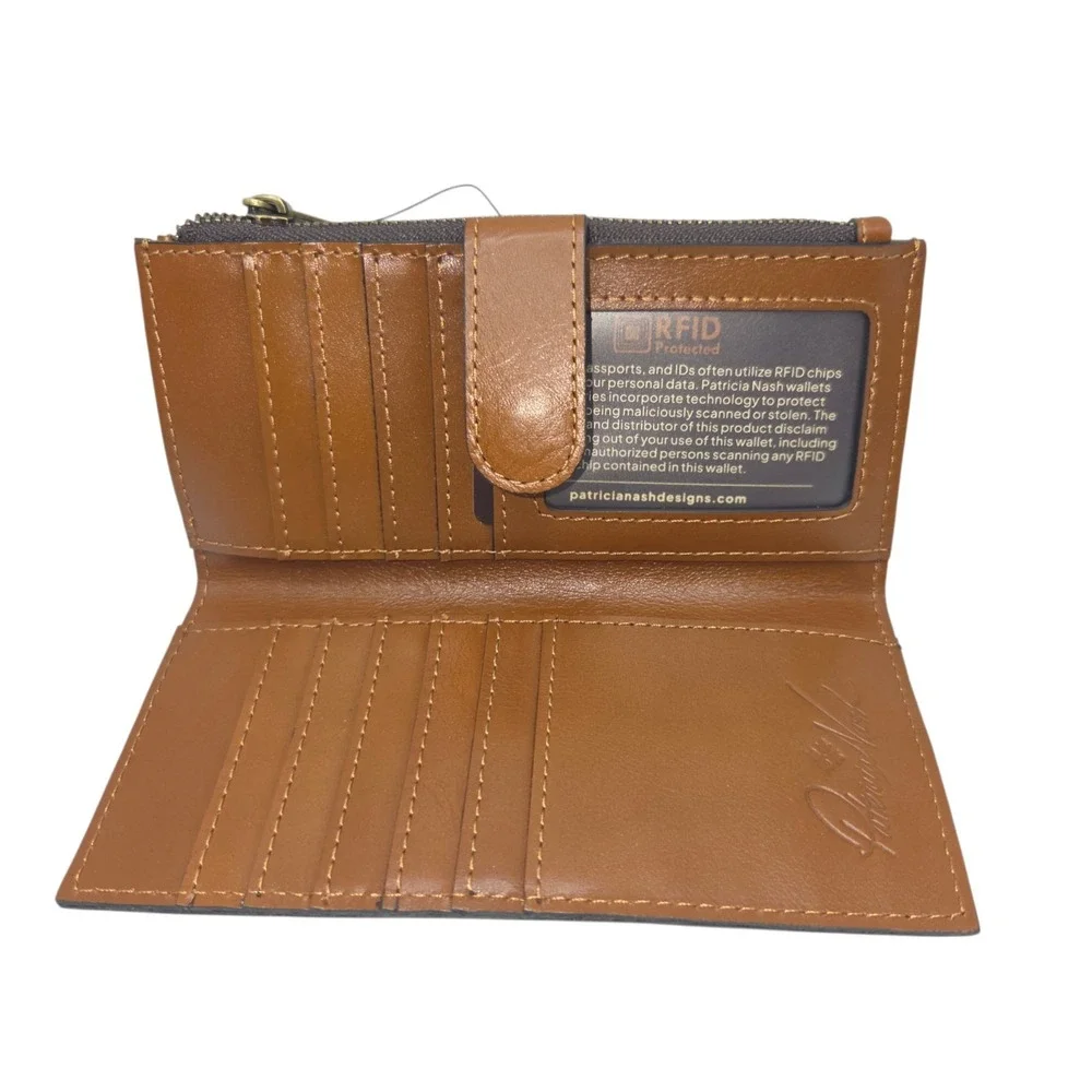 Patricia Nash Nazari Antique Rose Floral Bifold Leather Wallet RFID Blocking